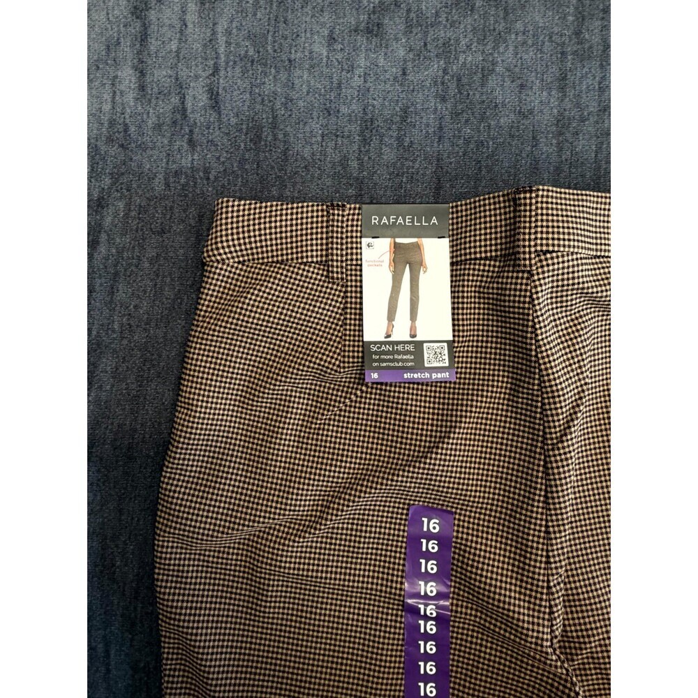NWT Rafaella Houndstooth Pattern Stretch Pants Women's 16 Rich Khaki City Preppy - Picture 9 of 10